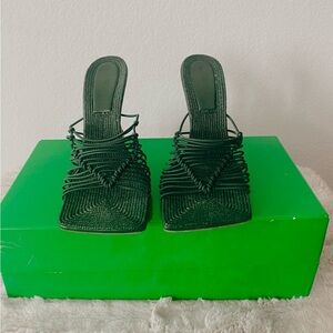 Bottega Veneta Dark Green Strappy Heels